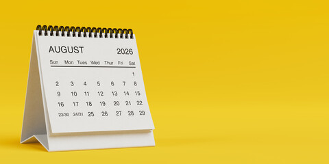 White Desk Monthly August 2026 Business Calendar. 3d Rendering © doomu