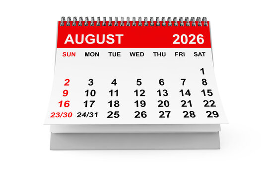2026 Year August Calendar. 3d rendering