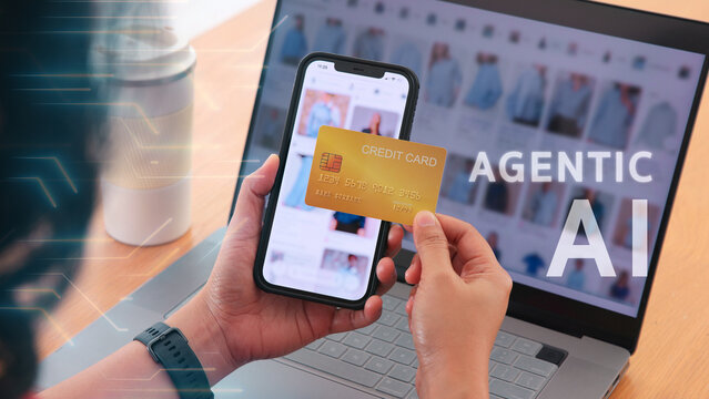 Woman using phone Agent AI app retail shop store tech auto pay buy  credit card at home fintech. Modern Agentic AI bot order assisted people easy smart future life internet of things virtual wallet.