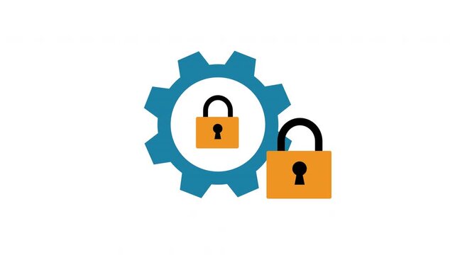 Security Settings Gear Icon with Padlocks Representing Protection and Cyber Safety
