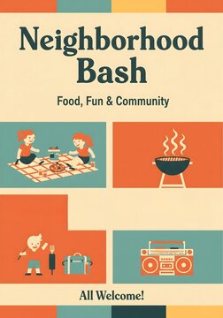 Retro Neighborhood Community Block Party Poster Template