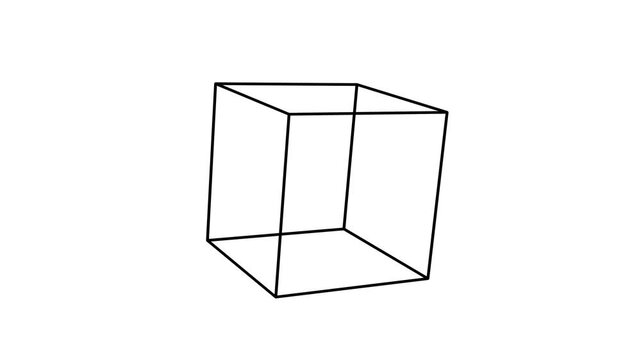Minimalist 3D Wireframe Cube Rotating Outline Motion Graphics Element On White Background Loop