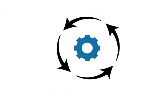 Circular Workflow Process Arrows Around Gear Symbolizing Continuous Operations and Automation