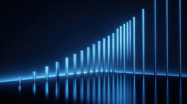 Blue Geometric Bar Chart: Abstract visualization of ascending blue bars against a dark background, representing growth, progress, or data.