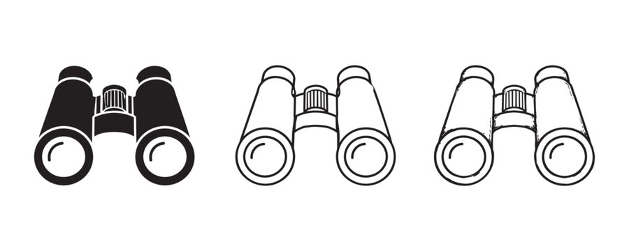 Binoculars icon vector set in solid, outline, and hand-drawn styles