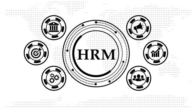 Human resource management concept animated icon on white dotted background.