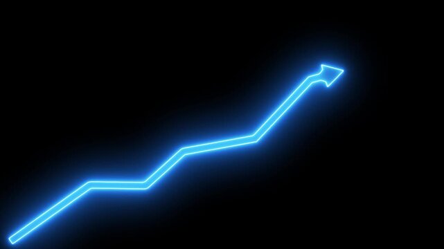 arrow rising transparent channel. Abstract arrow growth chart of economy icon black color animated down. business line animation. Abstract glowing neon line business graph growth arrow