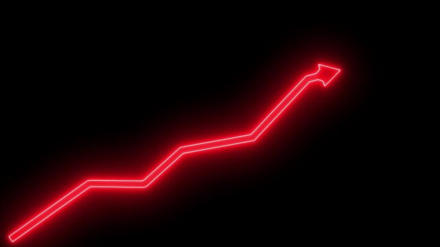 arrow rising transparent channel. Abstract arrow growth chart of economy icon black color animated down. business line animation. Abstract glowing neon line business graph growth arrow