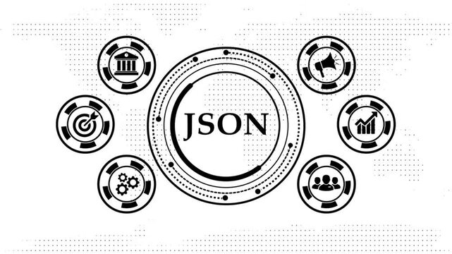 Data technology concept showing digital circular hud with json text.