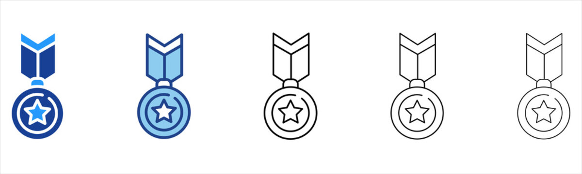 Medal  Icon In Different Color And Outline Style 