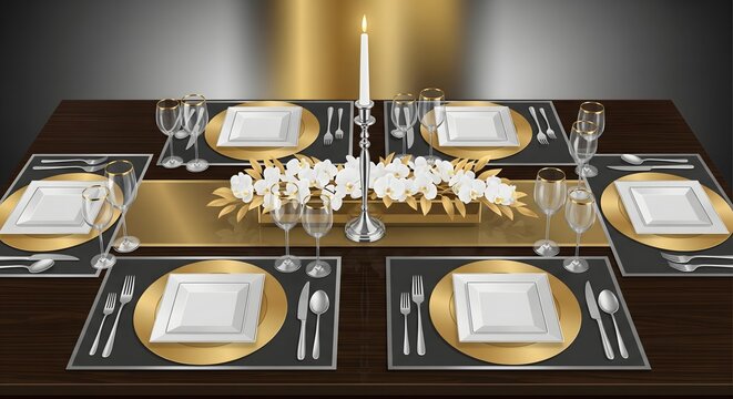 Luxury Formal Dinner Table Setting with White Flowers