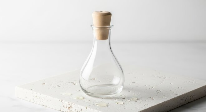 Empty glass bottle with cork stopper.