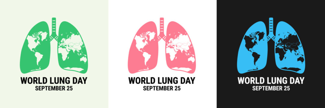 World lung cancer day banner template, human lungs with linear stethoscope medical vector illustration set
