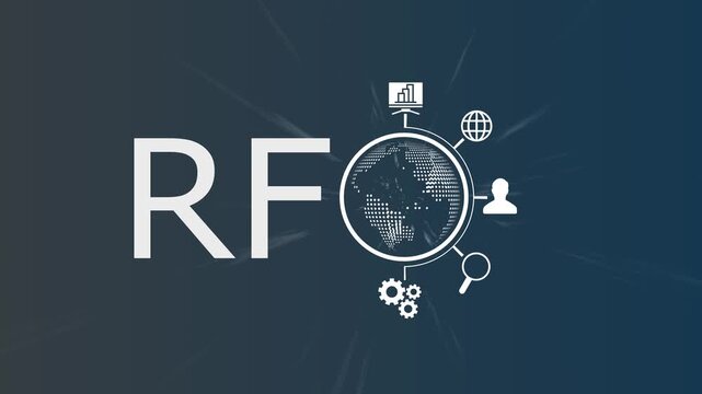 Global RFO Technology Network Concept with Connected World Map, Data Analytics, Communication Systems, Research, Innovation, Digital Transformation and Wireless Signal Visualization Background