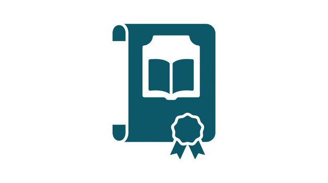 Certificate icon displayed with an open book signifies academic achievement, professional certification, or the successful completion of a literary course for students and researchers alike.