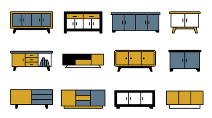 Modern TV stands and low sideboard furniture for living rooms. © Alya