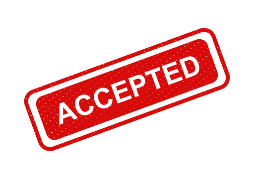 Red accepted stamp with bold white text isolated on transparent background