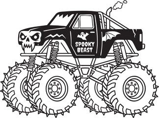 Spooky Monster Truck Outline in Dark Silhouette with Edgy Style © Designer-RED1