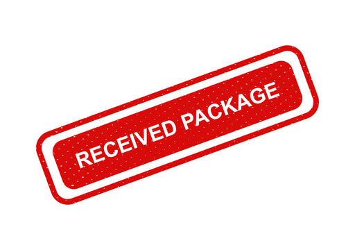 Red received package stamp with white border isolated on transparent background