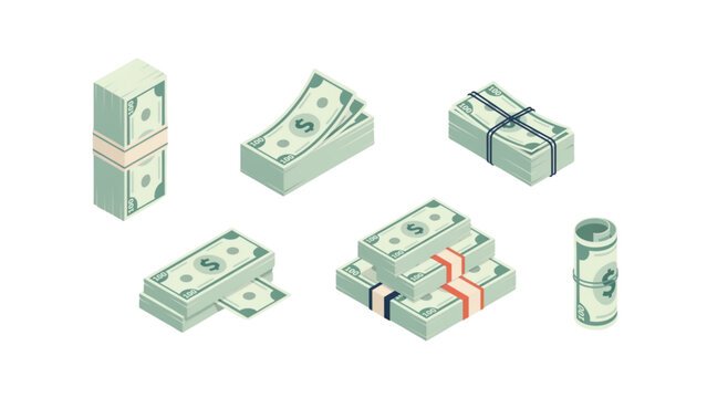 Flat design dollar banknotes and coins stack with colorful background Vector