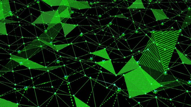 Emerald Green Abstract Loop: Dynamic Kaleidoscope Wave Motion Background, Geometric Mesh Flow, Digital Art