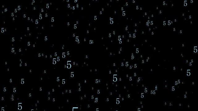 A shower of number fives. Alpha Channel. Seamless loop animation.