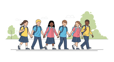 Fototapeta premium Group of children walking together.