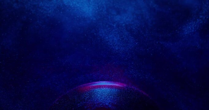 Water ink smoke. Globe texture. Defocused blue neon colorful liquid fume wet vapor floating on abstract art dark black background.