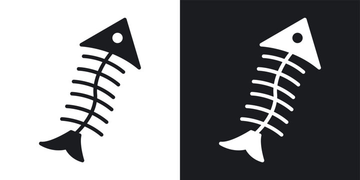 Fish skeleton icons vectors in solid black and white style