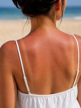 Sunburned Back with Tan Lines at the Beach