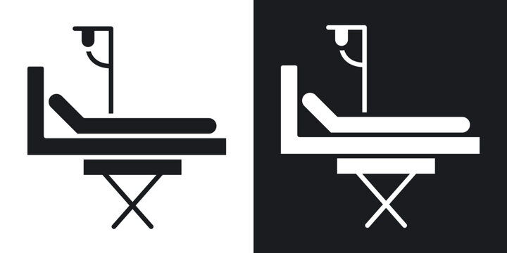 Hospital bed icons vectors in solid black and white style