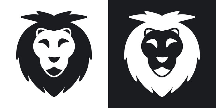 Lion head icons vectors in solid black and white style