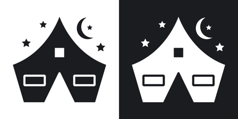 Night camping icons vectors in solid black and white style © molla