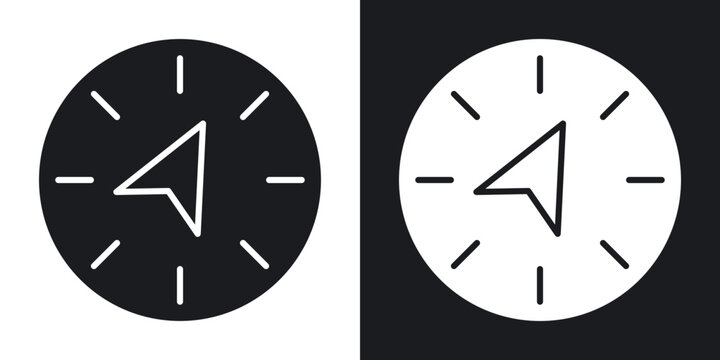 Navigate icons vectors in solid black and white style