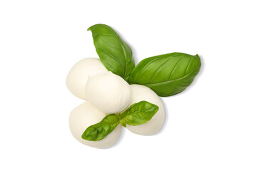 Obraz premium Mozzarella balls with basil arranged together, PNG