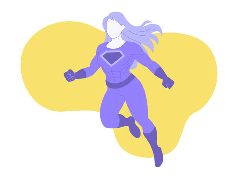 A female superwoman floating in air. Super human illustrations. Flat vector concepts.