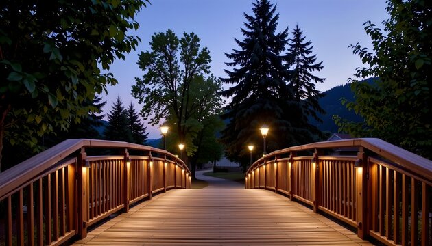 Serene Wooden Pedestrian Bridge Amid Lush Greenery