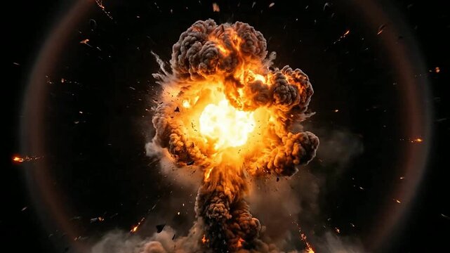 Explosive Fireball Explosion with Bright Sparks in Night Sky
