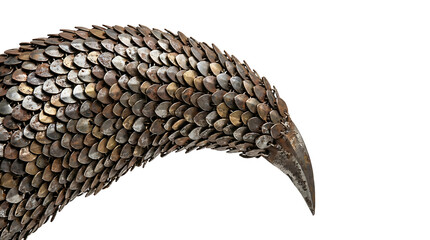 Obraz premium Abstract Metallic Bird Sculpture with Detailed Feather Texture Isolated on White