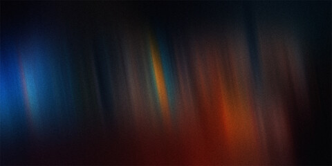 Dark atmospheric background with vertical light streaks in blue orange and red colors featuring a heavy film grain texture effect. © GlobalVector Design