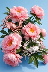 Fototapeta premium Floral elegance with metallic crabs.