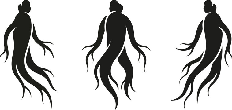 Minimalist styling panax ginseng root icon silhouettes vector illustration