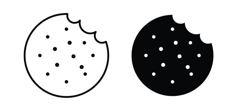 Cookie icons pack vectors in black flat and strokes