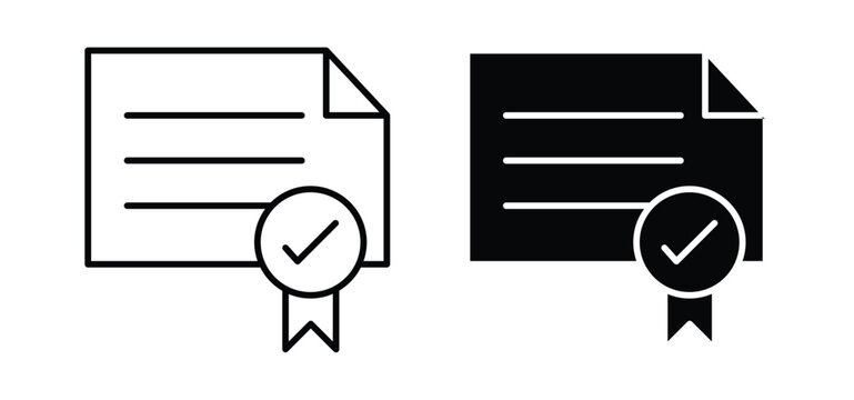 Diploma icons pack vectors in black flat and strokes