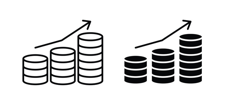 Earning icons pack vectors in black flat and strokes