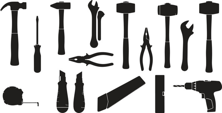 Set of various construction tools silhouettes