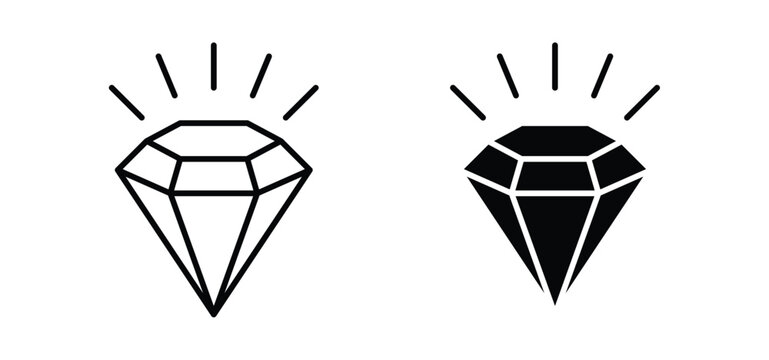 Gem icons pack vectors in black flat and strokes