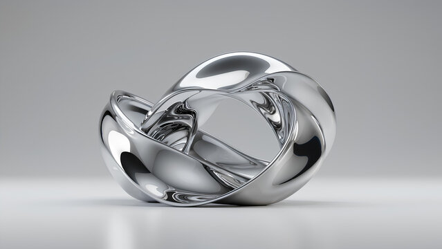 Abstract Glossy Chrome Mobius Loop Sculpture on Neutral Studio Background