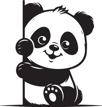 Cute baby panda peeking from corner border with friendly smile and big eyes ideal for nursery decor children books and cute animal illustrations.