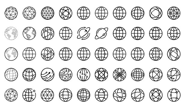 Abstract Wireframe World Globe Icons Global Network Earth Logo Vector Set